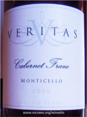 Veritas Monticello Cabernet Franc 2006 label