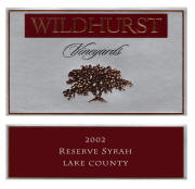 Wildhurst Vineyards Reserve Syrah 2002 Label