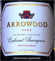 Arrowood Sonoma Cabernet Sauvignon 2002 label 