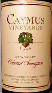 Caymus Napa Valley Cabernet Sauvignon 1996 label on McNees.org.winesite