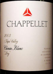 Chappellet chenin blanc 2003 label on Mcnees.org/winesite