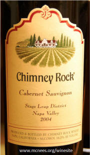 Chimney Rock Cabernet Sauvignon 2004 Label on Rick's WineSite