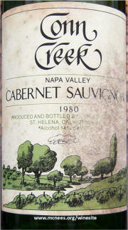 Conn Creek Napa Valley Cabernet Sauvignon 1980 label