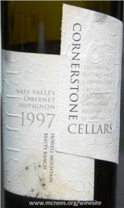 Cornerstone Cellars Napa Valley Howell Mountain Beatty Ranch Cabernet Sauvignon 1997 label
