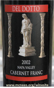 Del Dotto Napa Caberrnet Franc 2002 label on McNees.org/winesite