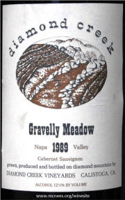Diamond Creek Gravelly Meadow Napa Valley Cabernet Sauvignon Magnum 1989 Label