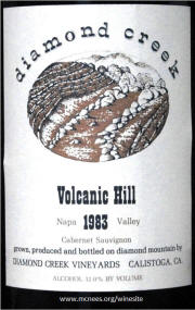 Diamond Creek Volcanic Hill Vineyard Cabernet Sauvignon 1983 Label 