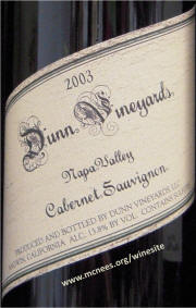 Dunn Napa Valley Cabernet Sauvignon 2003 Label