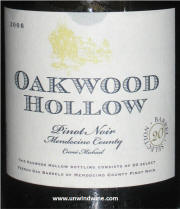 Oakwood Hollow Cuvee Michael Mendocino County Pinot Noir 2006