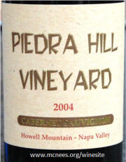 Piedra Hill Vineyard Napa Valley Howell Mountain Cabernet Sauvignon 2004