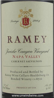 Ramey Napa Valley Jericho Canyon Vineyard Cabernet Sauvignon 2004 Label on McNees WineSite on McNees.org