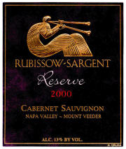 Rubissow Sargent Reserve cabernet sauvignon 2000 label on McNees.org/winesite