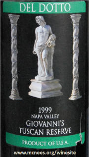 Del Dotto Napa Valley Giovanni's Tuscan Reserve 1999 label on McNees.org/winesite