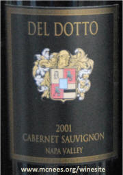 Del Dotto Vineyards Napa Valley Rutherford Cabernet Sauvignon 2001 label on McNees.org/winesite