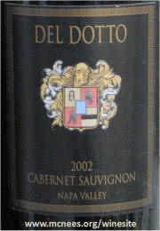 Del Dotto Napa Valley Rutherford Cabernet Sauvignon 2002 label on McNees.org/winesite