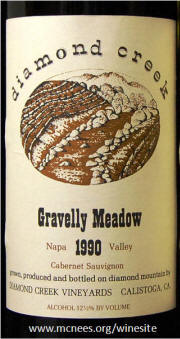 Diamond Creek Gravelly Meadow Cabernet Sauvignon 1990 label