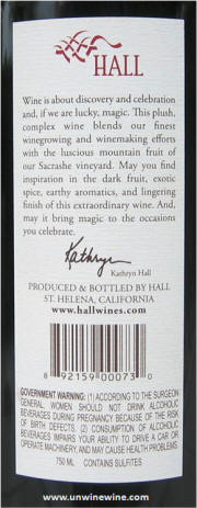 Kathryn Hall Napa Valley Cabernet Sauvignon 2006 rear label