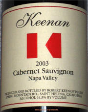 Keenan Napa Valley Cabernet Sauvignon 2003 Label on Rick's Winesite on McNees.org