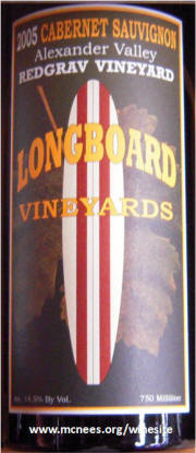 Longboard Vineyards Redgrav Vineyard Alexander Valley Cabernet Sauvignon 2005 label