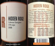Hidden Ridge Sonoma 55% Slope Cabernet Sauvignon 2009 labels