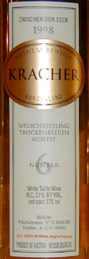 Kracher Welschriesling Trockenbeerenauslese Neusiedlersee Zwischen den Seen No. 6 1998