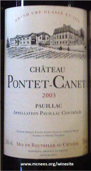 Chateau Pontet Canet 2003 label