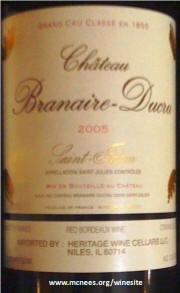 Chateau Branaire Ducru St Emilion 2005 label