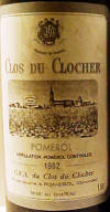 Chateau Clos du Clocher 1982 label on McNees.org/winesite