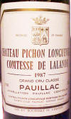 Chateau Pichon Lalande 1987 label on McNees.org/winesite