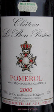 Le Bon Pasteur Pomerol 2000 Label on Rick's McNees.org winesite
