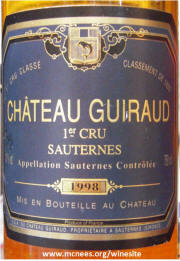 Chateau Guiraud Sauterne 1998 label