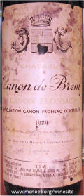 Chateau Canon de Brem Canon Fronsac 1989 label