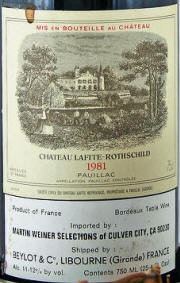 Lafite Rothschild 1981 label on McNees.org/winesite