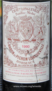 Chateau Longueville Pichon Baron 1990 label