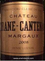 Chateau Brane Cantenac Marqaux 2008 label  