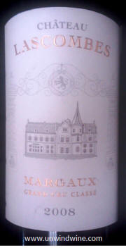 Chateau Lascombs Margaux 2008 Label