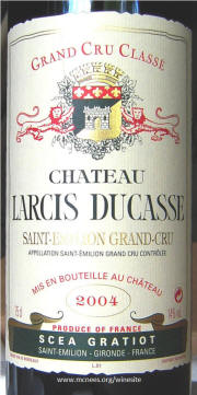 Chateau Larcis Ducasse St Emilion 2004 label