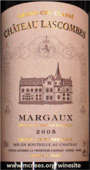 Chateau Lascombs Margaux 2005 Label