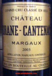 Chateau Brane Cantenac Marqaux 2003 label