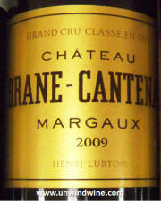 Chateau Brane Cantenac Marqaux 2009 label