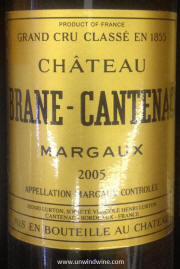 Chateau Brane Cantenac Marqaux 2005 label