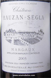 Chateau Rauzan Segla 2003 Margaux label