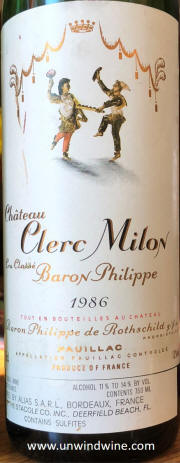 Chateau Clerc Milon Pauillac 1986 Label