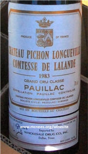 Chateau Pichon Longueville Comtesse De Lalande 1983 label