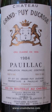 Chateau Grand Puy Ducasse Pauillac 1984