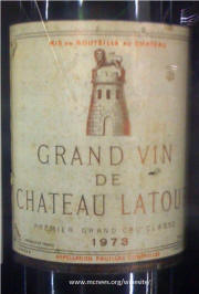 Chateau Latour Paulliac 1973 label