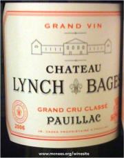 Chateau Lynch Bages Paulliac 2006 label