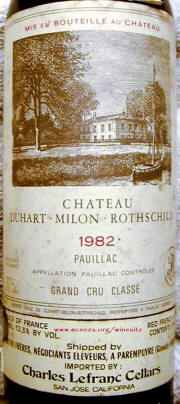 Chateau Duhart Milon Rothschild 1982 label on McNees.org/winesite