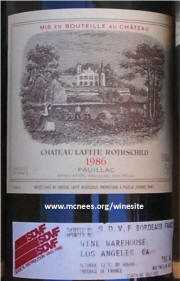 Chateau Lafite Rothschild 1986 label