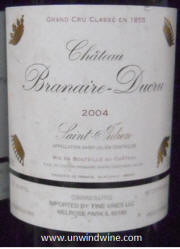 Chateau Branaire Ducru St Julien Bordeaux 2004 label